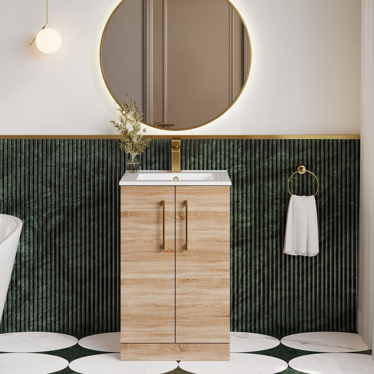 Modern Splash 500mm Bleached Oak 2 Door Floor Standing Vanity Unit With Minimalist Basin
