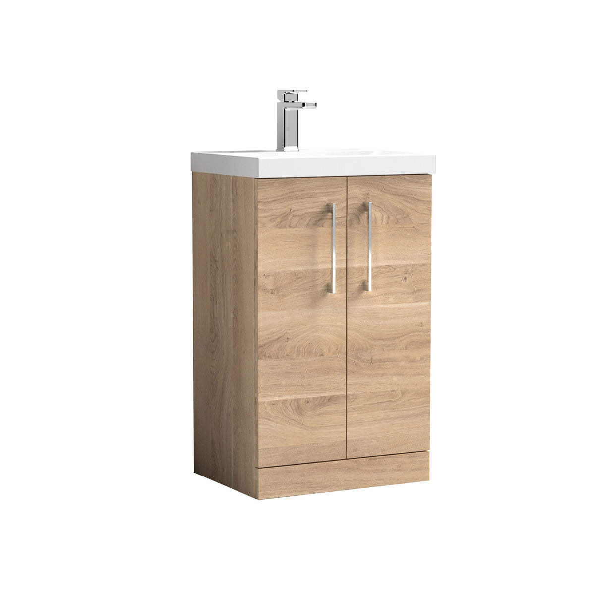 Modern Splash 500mm Bleached Oak 2 Door Floor Standing Vanity Unit With Thin Edge Basin