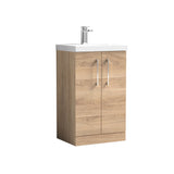 Modern Splash 500mm Bleached Oak 2 Door Floor Standing Vanity Unit With Thin Edge Basin