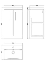Modern Splash 500mm Bleached Oak 2 Door Floor Standing Vanity Unit With Thin Edge Basin