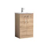 Modern Splash 500mm Bleached Oak 2 Door Floor Standing Vanity Unit With Curved Basin