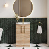 Modern Splash 500mm Bleached Oak 2 Door Floor Standing Vanity Unit With Curved Basin