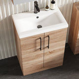 Modern Splash 600mm Bleached Oak 2 Door Floor Standing Vanity Unit With Mid-Edge Basin