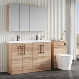 Modern Splash 1200mm Bleached Oak 4 Door Floor Standing Vanity Unit With 2 Tap Hole Ceramic Basin