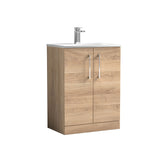 Modern Splash 600mm Bleached Oak 2 Door Floor Standing Vanity Unit With Curved Basin