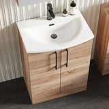 Modern Splash 600mm Bleached Oak 2 Door Floor Standing Vanity Unit With Curved Basin