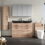 Modern Splash 1200mm Bleached Oak 4 Door Floor Standing Vanity Unit With Co-ordinating Worktop