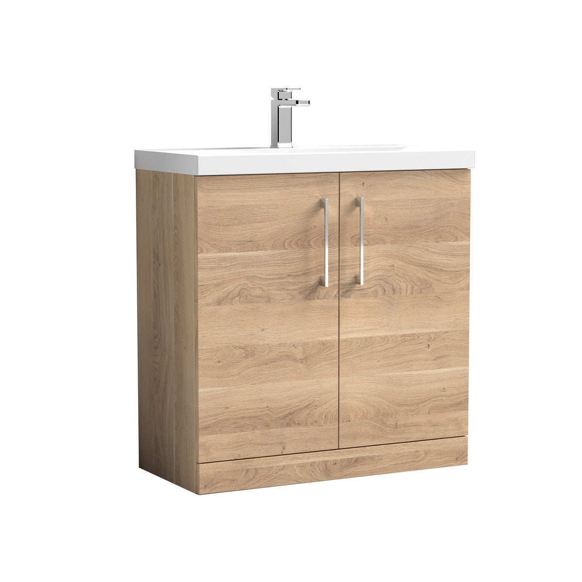 Modern Splash 800mm Bleached Oak 2 Door Floor Standing Vanity Unit With Mid-Edge Basin