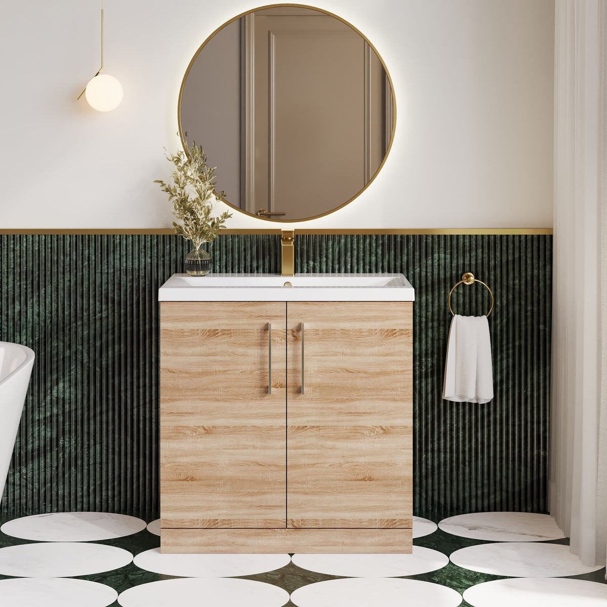 Modern Splash 800mm Bleached Oak 2 Door Floor Standing Vanity Unit With Mid-Edge Basin