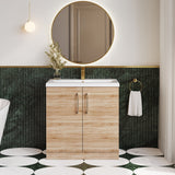 Modern Splash 800mm Bleached Oak 2 Door Floor Standing Vanity Unit With Mid-Edge Basin