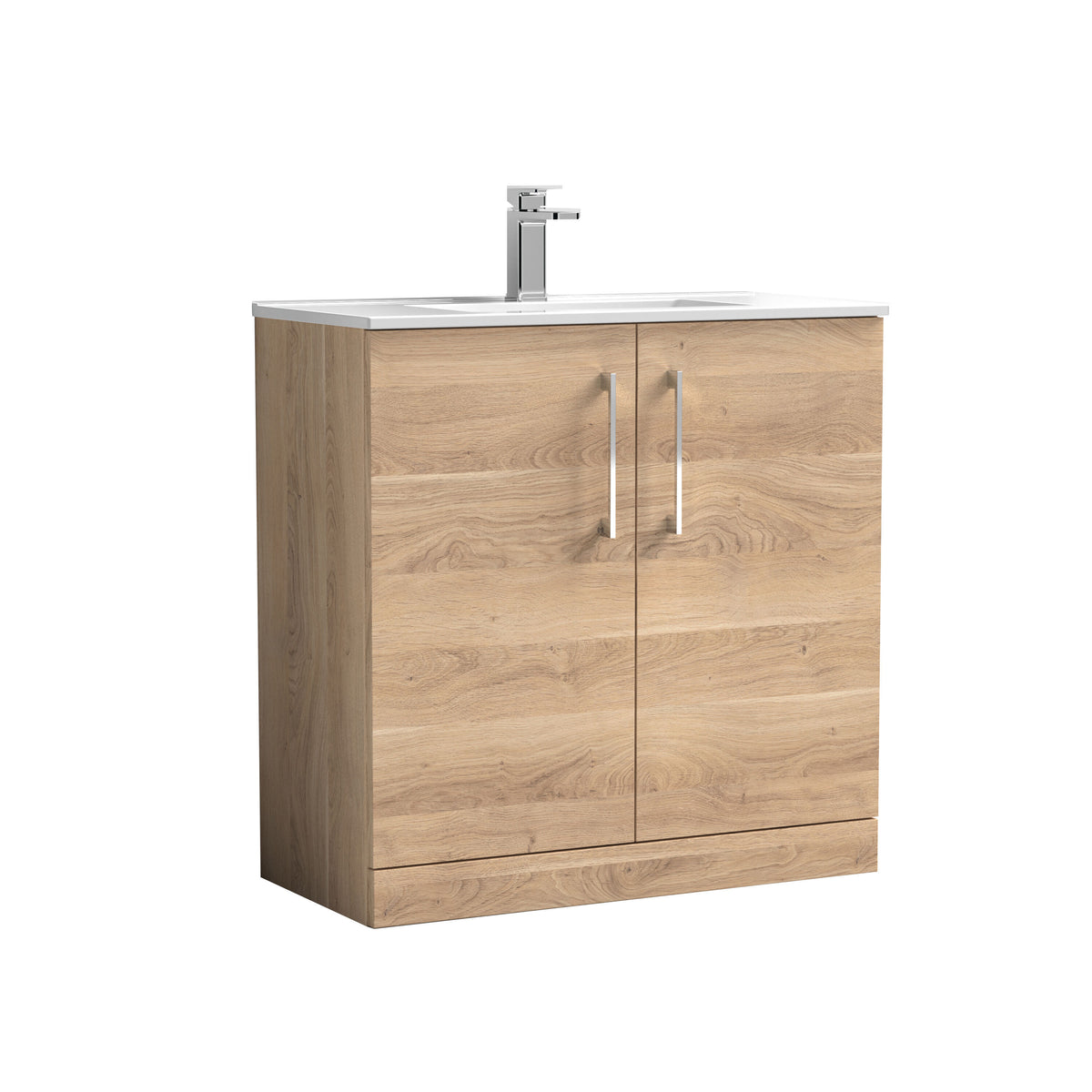 Modern Splash 800mm Bleached Oak 2 Door Floor Standing Vanity Unit With Minimalist Basin
