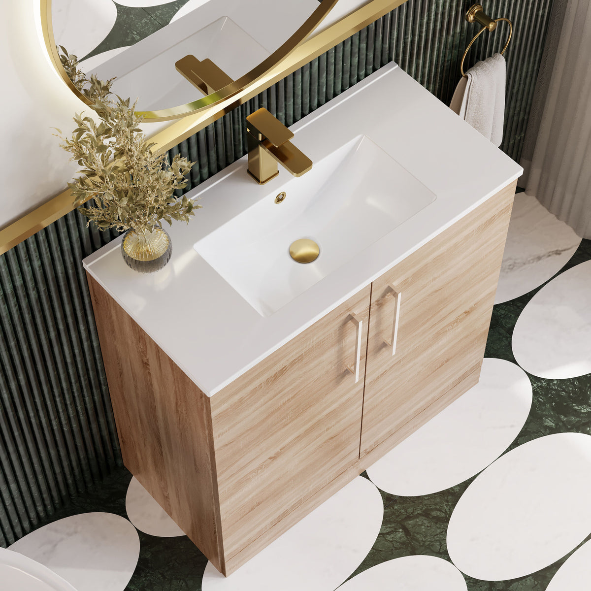 Modern Splash 800mm Bleached Oak 2 Door Floor Standing Vanity Unit With Minimalist Basin