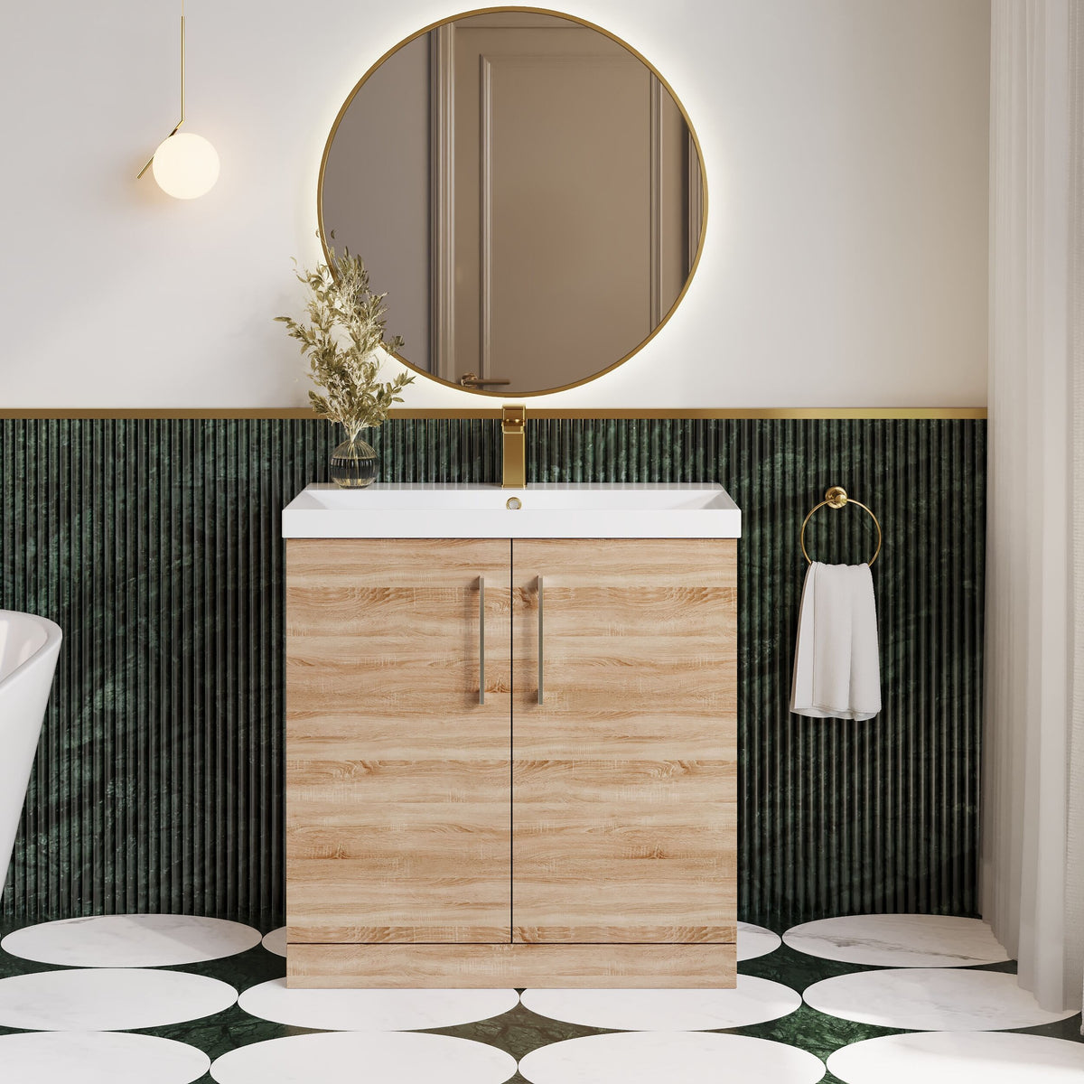 Modern Splash 800mm Bleached Oak 2 Door Floor Standing Vanity Unit With Thin Edge Basin