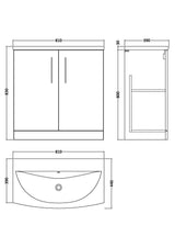 Modern Splash 800mm Bleached Oak 2 Door Floor Standing Vanity Unit With Curved Basin