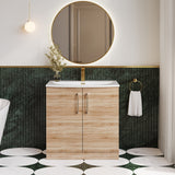 Modern Splash 800mm Bleached Oak 2 Door Floor Standing Vanity Unit With Curved Basin