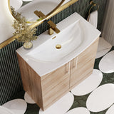 Modern Splash 800mm Bleached Oak 2 Door Floor Standing Vanity Unit With Curved Basin