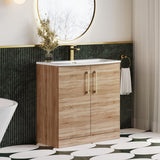Modern Splash 800mm Bleached Oak 2 Door Floor Standing Vanity Unit With Curved Basin
