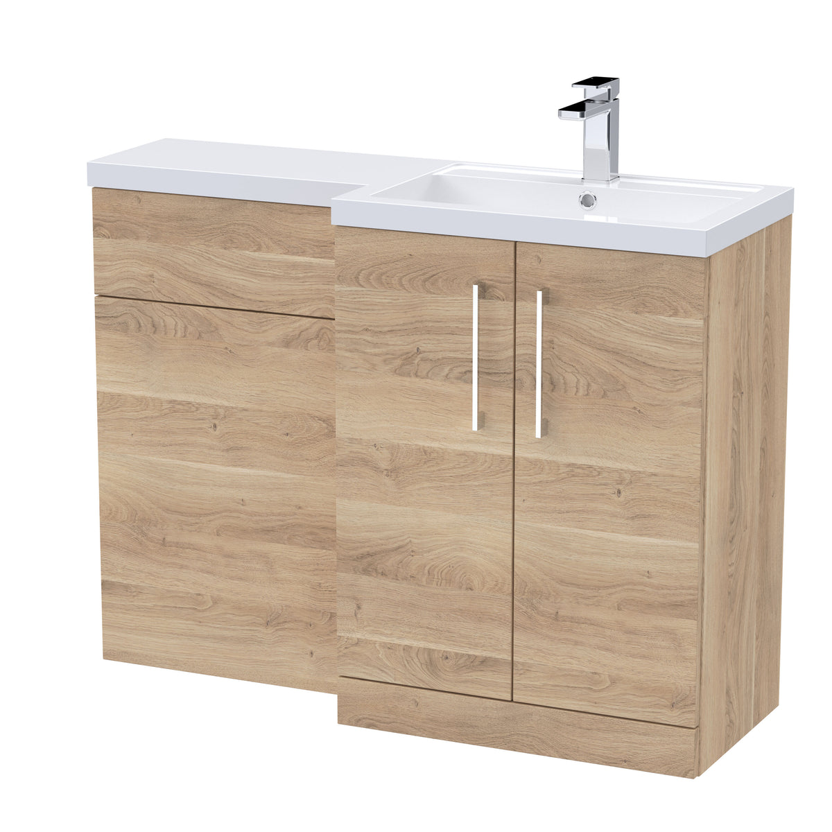 Modern Splash 1100mm Bleached Oak 2 Door Floor Standing Right-Hand Combination Unit With Polymarble Basin