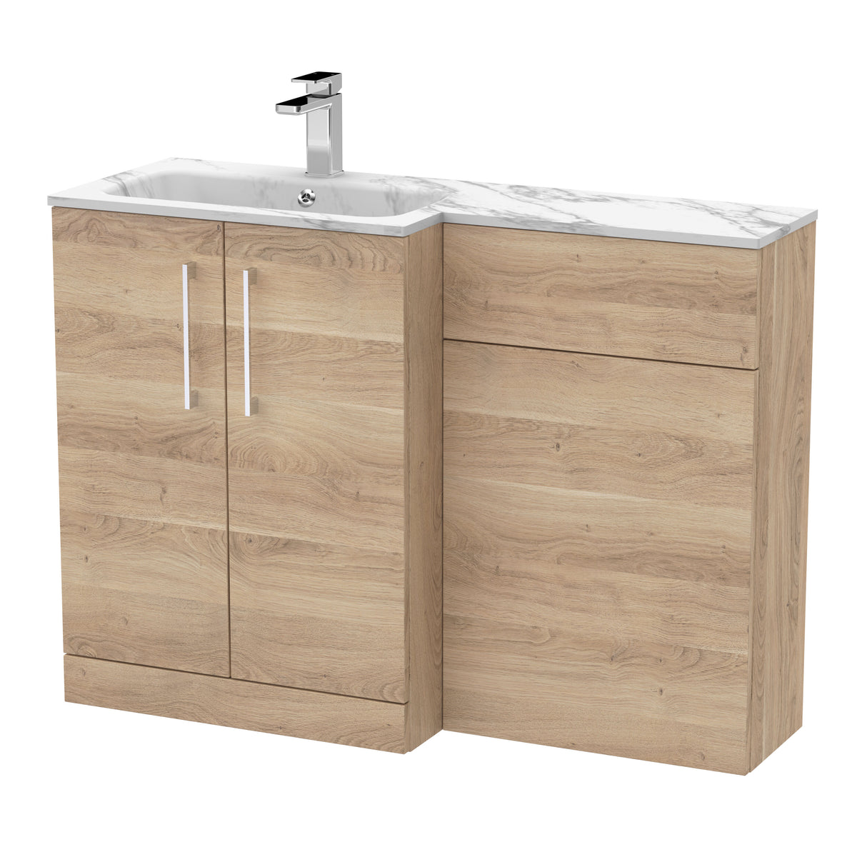 Modern Splash 1100mm Bleached Oak 2 Door Floor Standing Left-Hand Combination Unit With Stone Basin