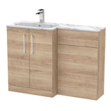 Modern Splash 1100mm Bleached Oak 2 Door Floor Standing Left-Hand Combination Unit With Stone Basin