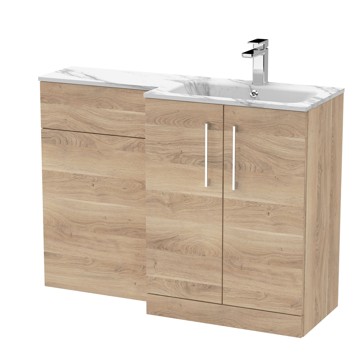 Modern Splash 1100mm Bleached Oak 2 Door Floor Standing Right-Hand Combination Unit With Stone Basin