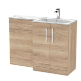 Modern Splash 1100mm Bleached Oak 2 Door Floor Standing Right-Hand Combination Unit With Stone Basin