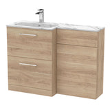 Modern Splash 1100mm Bleached Oak 2 Drawer Floor Standing Left-Hand Combination Unit With Stone Basin