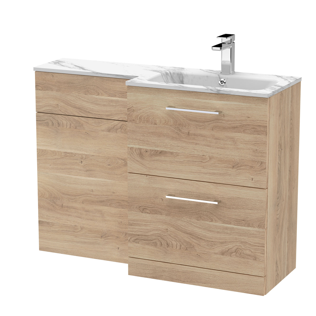 Modern Splash 1100mm Bleached Oak 2 Drawer Floor Standing Right-Hand Combination Unit With Stone Basin