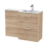 Modern Splash 1100mm Bleached Oak 2 Drawer Floor Standing Right-Hand Combination Unit With Stone Basin