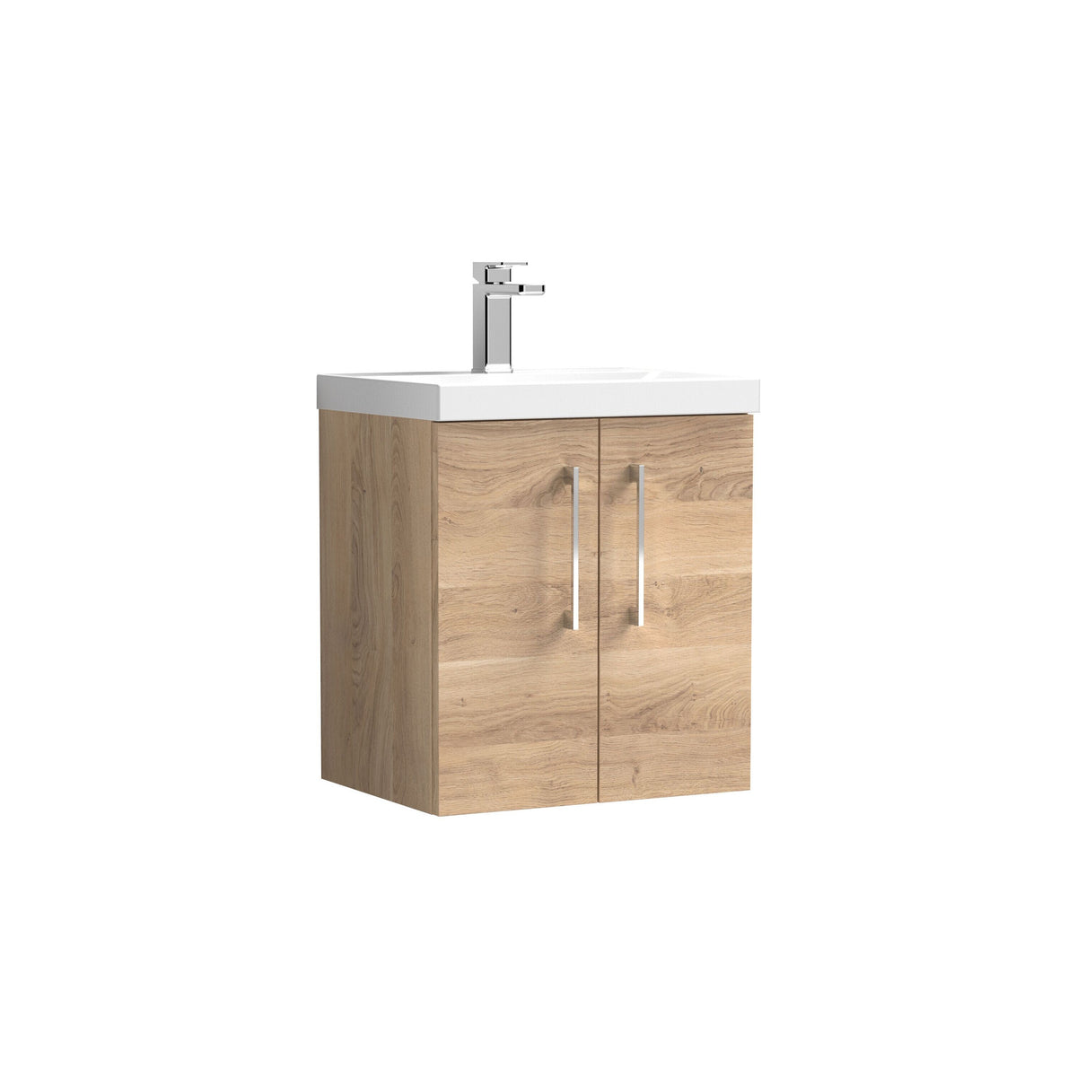 Modern Splash 500mm Bleached Oak 2 Door Wall Hung Vanity Unit With Mid-Edge Basin