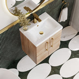 Modern Splash 500mm Bleached Oak 2 Door Wall Hung Vanity Unit With Mid-Edge Basin