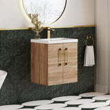 Modern Splash 500mm Bleached Oak 2 Door Wall Hung Vanity Unit With Mid-Edge Basin