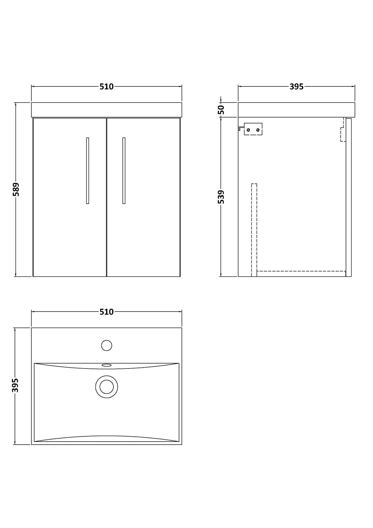 Modern Splash 500mm Bleached Oak 2 Door Wall Hung Vanity Unit With Thin Edge Basin