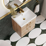 Modern Splash 500mm Bleached Oak 2 Door Wall Hung Vanity Unit With Thin Edge Basin