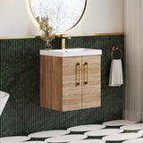 Modern Splash 500mm Bleached Oak 2 Door Wall Hung Vanity Unit With Thin Edge Basin