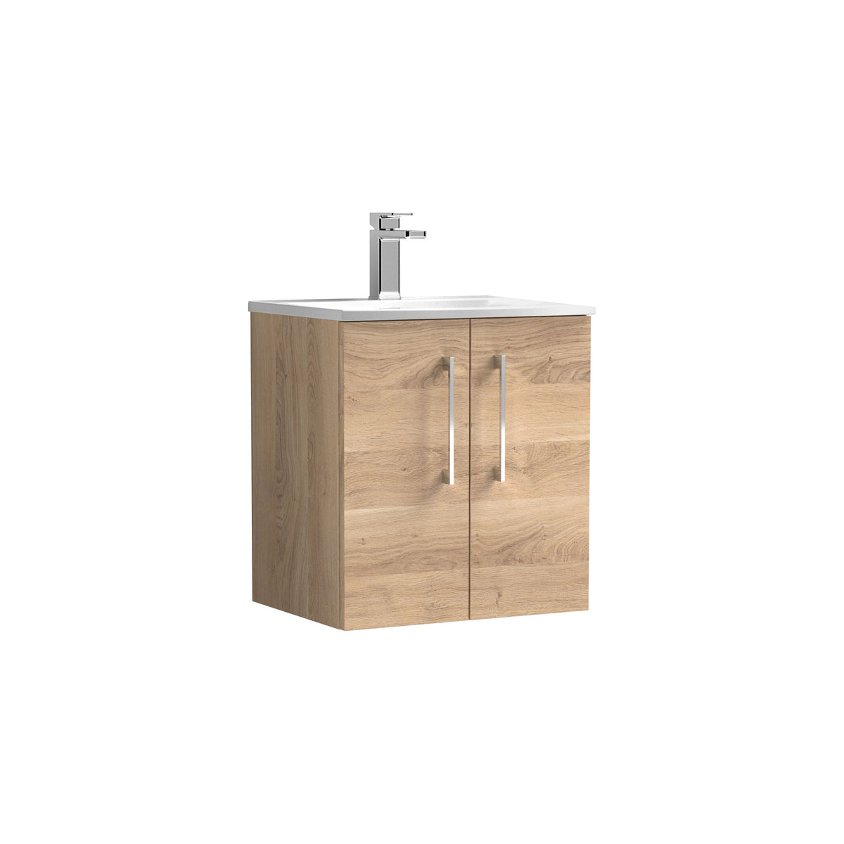 Modern Splash 500mm Bleached Oak 2 Door Wall Hung Vanity Unit With Curved Basin