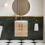 Modern Splash 500mm Bleached Oak 2 Door Wall Hung Vanity Unit With Curved Basin