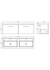 Modern Splash 1200mm Bleached Oak 2 Drawer Wall Hung Vanity Unit With 2 Tap Hole Polymarble basin