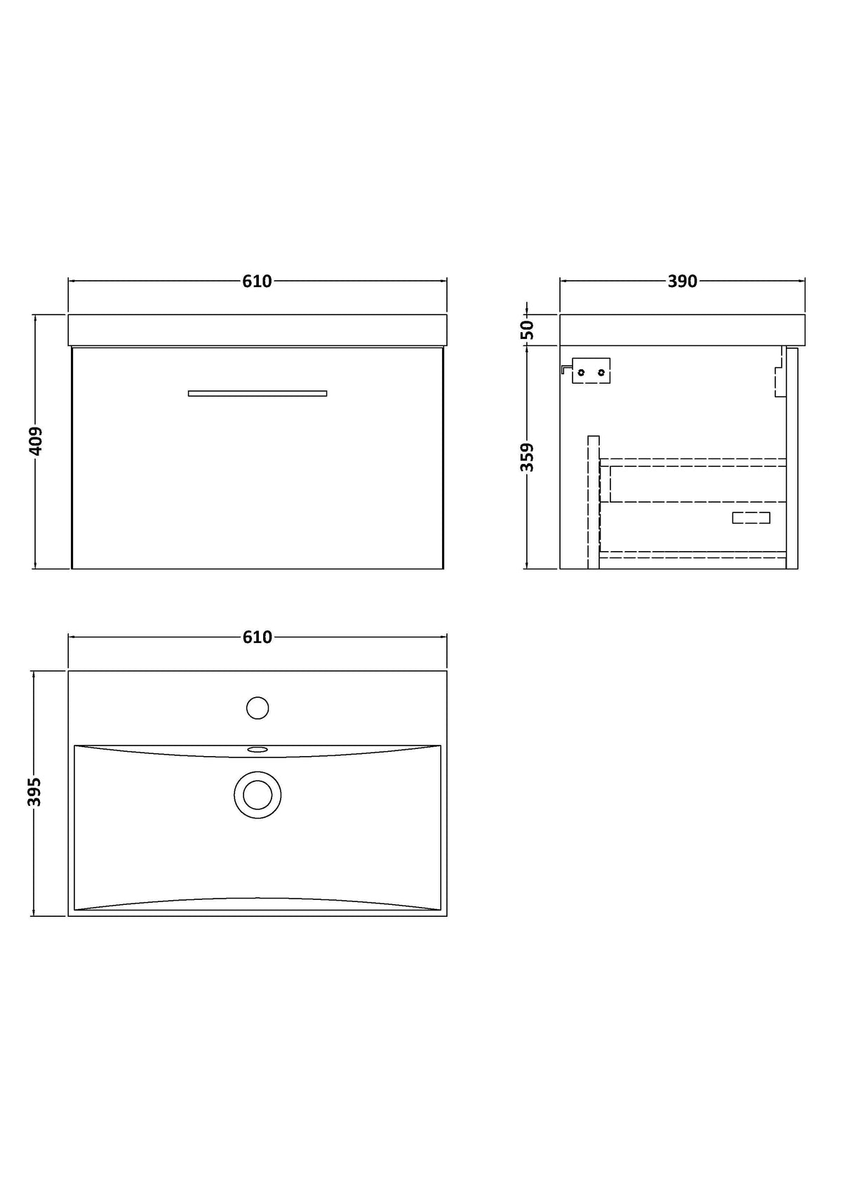 Modern Splash 600mm 1 Drawer Bleached Oak Wall Hung Vanity Unit With Thin Edge Basin