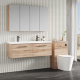 Modern Splash 1200mm Bleached Oak 2 Drawer Wall Hung Vanity Unit With 2 Tap Hole Ceramic Basin