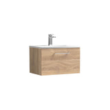 Modern Splash 600mm 1 Drawer Bleached Oak Wall Hung Vanity Unit With Curved Basin