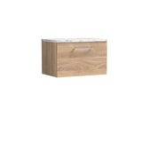 Modern Splash 600mm Bleached Oak 1 Drawer Wall Hung Vanity Unit With Carrara Laminate Worktop