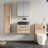 Modern Splash 600mm Bleached Oak 1 Drawer Wall Hung Vanity Unit With Carrara Laminate Worktop