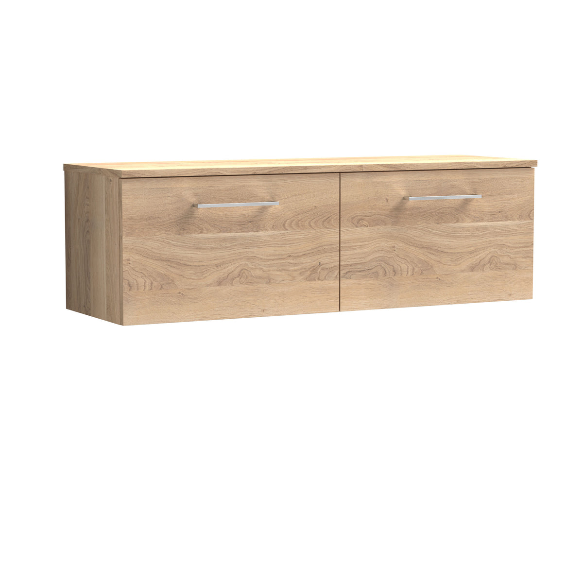 Modern Splash 1200mm Bleached Oak 2 Drawer Wall Hung Vanity Unit With Co-ordinating Worktop