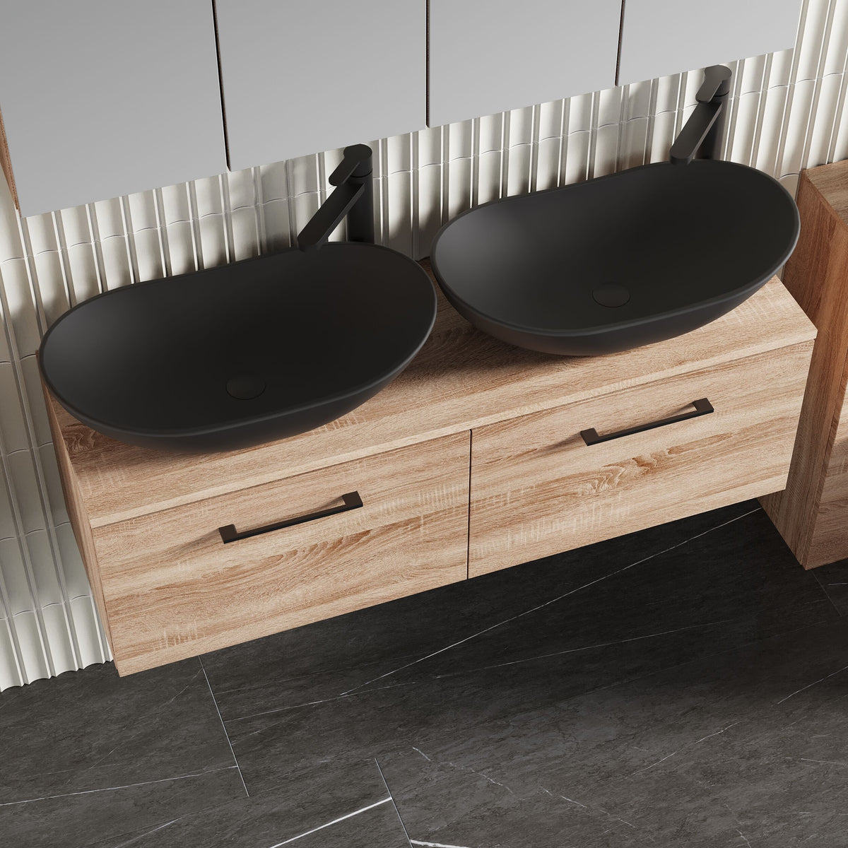Modern Splash 1200mm Bleached Oak 2 Drawer Wall Hung Vanity Unit With Co-ordinating Worktop