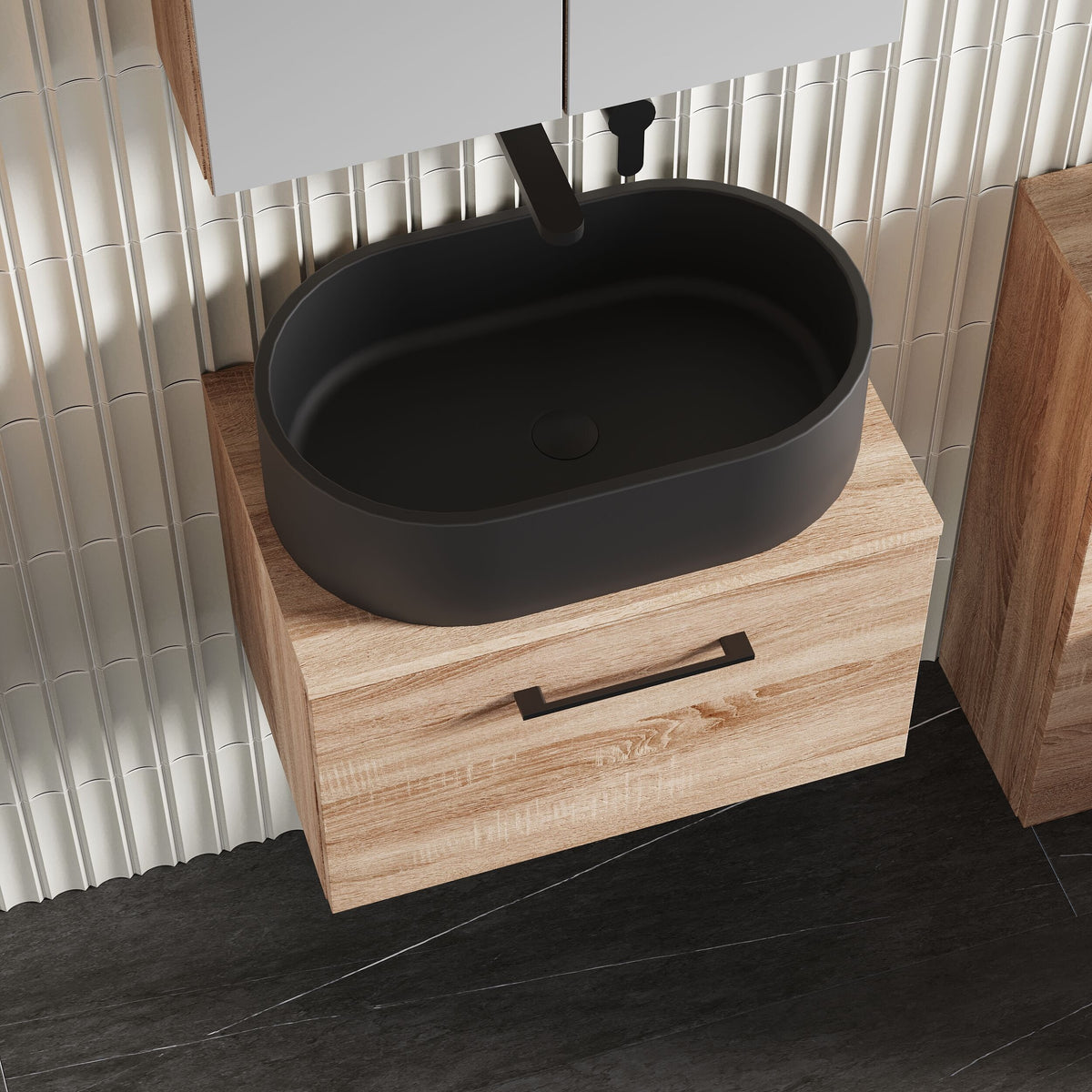 Modern Splash 600mm Bleached Oak 1 Drawer Wall Hung Vanity Unit With Co-ordinating Worktop