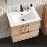 Modern Splash 600mm Bleached Oak 2 Door Wall Hung Vanity Unit With Minimalist Basin