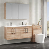 Modern Splash 1200mm Bleached Oak 4 Door Wall Hung Vanity Unit With 2 Tap Hole Polymarble basin