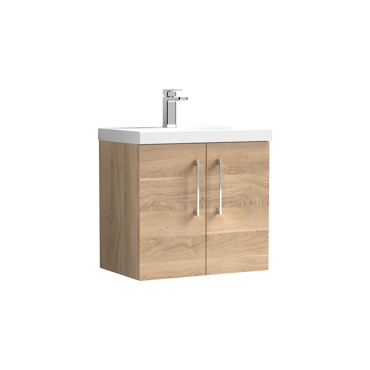 Modern Splash 600mm Bleached Oak 2 Door Wall Hung Vanity Unit With Thin Edge Basin