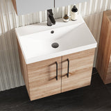 Modern Splash 600mm Bleached Oak 2 Door Wall Hung Vanity Unit With Thin Edge Basin
